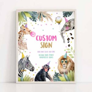 2 editable custom sign animals sign wild one animals decor zoo safari animals girl table decoration 8x10 instant download printable 0417 1