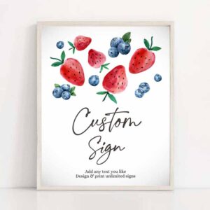 2 editable custom sign berry first birthday sign berry sweet party decor girl strawberries blueberry market 8x10 download printable corjl 0399 1