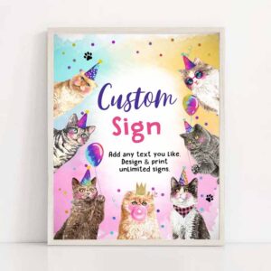 2 editable custom sign cat birthday kitten birthday party sign girl pawty decor party animals table sign decor 8x10 download printable 0460 1