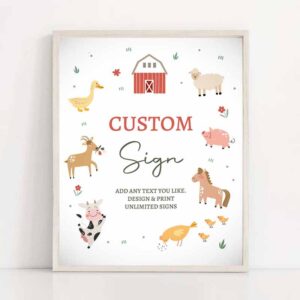 2 editable custom sign farm animals sign pink barnyard birthday decorations boy cow pig table sign decoration 8x10 download printable 0436 1