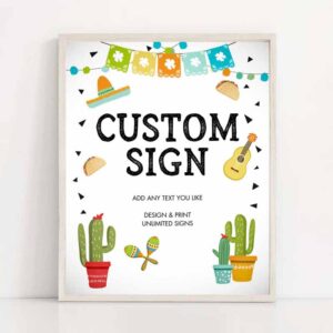 2 editable custom sign fiesta cactus sign fiesta decor succulent table sign shower decor mexican boy corjl template printable 8x10 0161 1