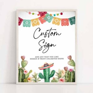 2 editable custom sign fiesta cactus sign fiesta decor succulent table sign shower decor mexican watercolor corjl template printable 8x10 0404 1
