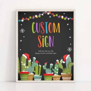 2 editable custom sign fiesta christmas party mexican holiday cactus santa hat table sign decoration 8x10 corjl template printable 0273 1