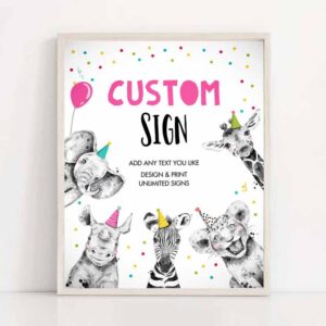 2 editable custom sign party animals sign wild one animals decor zoo safari animals girl table decoration 8x10 instant download printable 0390 1