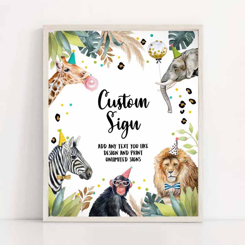 2 Editable Custom Sign Party Animals Sign Wild One Animals Decor Zoo Safari Animals Girl Table Decoration 8x10 Instant Download PRINTABLE 0417