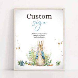 2 editable custom sign party peter rabbit baby shower decor table sign peter rabbit birthday rustic boy download corjl template printable 8x10 0351 1