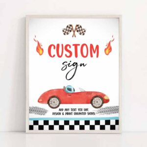 2 editable custom sign race car birthday two fast 2 curious racing vintage cars red boy party 8x10 download corjl template printable 0424 1