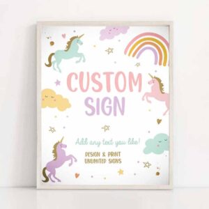 2 editable custom sign unicorn birthday magical unicorn party decor girl pink pastel unicorn party signs 8x10 download printable corjl 0426 1