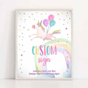 2 editable custom sign unicorn sign pink unicorn birthday decorations girl magical table sign rainbow decoration 8x10 download printable 0336 1