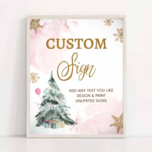 2 editable custom sign winter tree birthday winter onederland decor 1st party its cold outside gold pink 8x10 download printable corjl 0363 1
