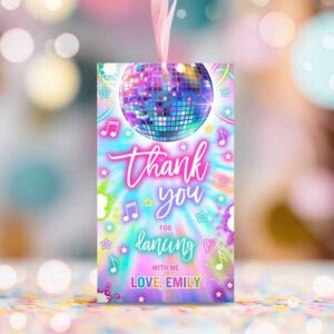 2 editable dance birthday party favor tags tie dye dance favor tags glow neon dance party favors disco dance party instant editable file y1 1