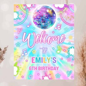 2 editable dance birthday party welcome sign tie dye dance welcome poster glow neon dance disco party decorations instant editable file y1 1