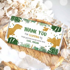 2 editable dinosaur chocolate bar labels candy bar wrapper safari tropical gold boy birthday party download corjl template printable 0146 1