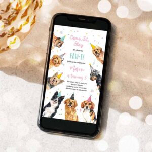 2 editable dog birthday party evite puppy birthday invite girl pink doggy shelter animal pet vet download phone electronic template 1