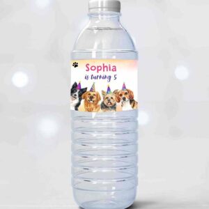 2 editable dog water bottle label dog birthday puppy party doggy pet vet pawty birthday decor girl printable bottle wrap template corjl 0460 1
