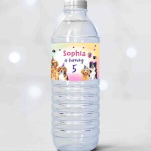 2 editable dog water bottle labels dog birthday puppy party doggy pet vet pawty birthday decor girl printable bottle wrap template corjl 0460 1