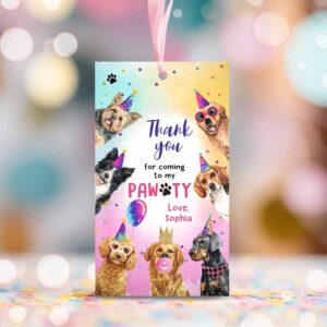 2 editable dogs favor tags dog birthday thank you tags girl puppy birthday dog party animals dog pawty template printable corjl 0460 1
