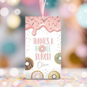 2 editable donut favor tag tags donut birthday donut thank you tags a hole bunch birthday girl pink donut tags pastel printable corjl 0320 1