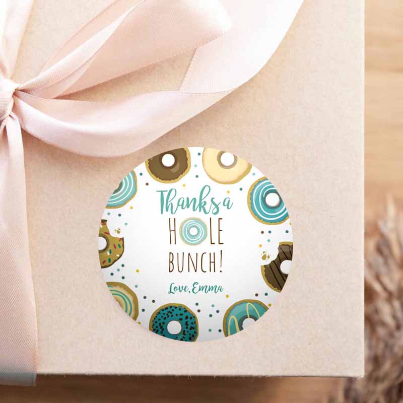 2 editable donut favor tags donut birthday thank you a hole bunch tag donut stickers boy blue donut dough tags round template corjl 0050 1