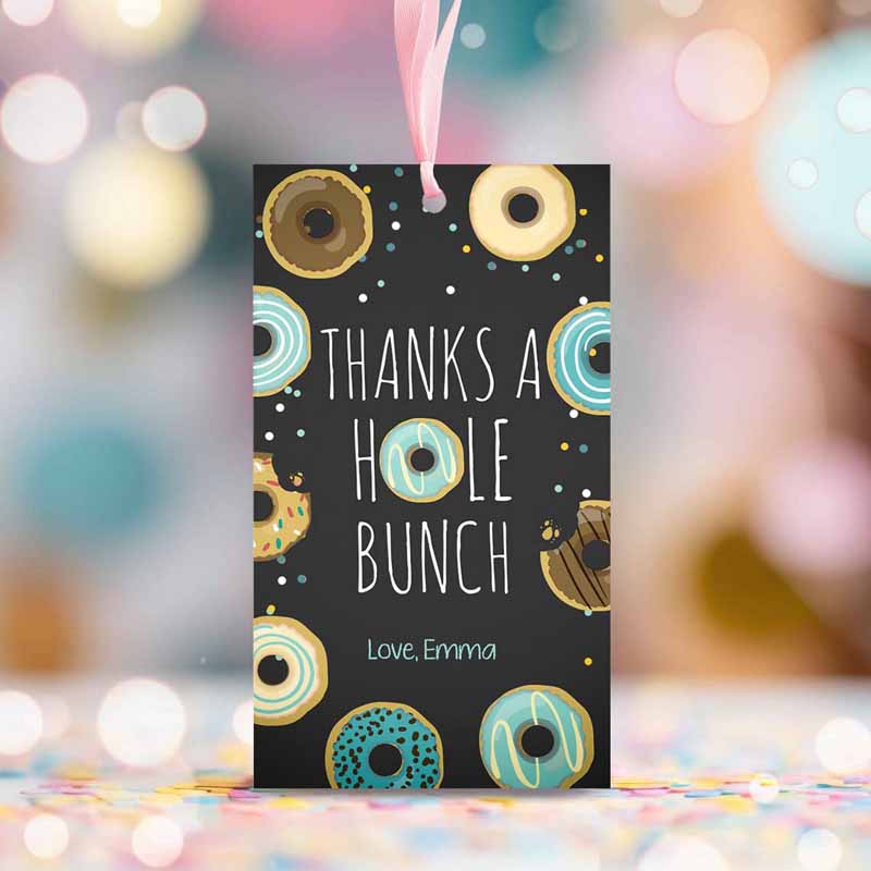 2 Editable Donut Favor Tags Tags Donut Birthday Donut Thank you tags A hole bunch Birthday Boy Blue Donut tags Template PRINTABLE Corjl 0050