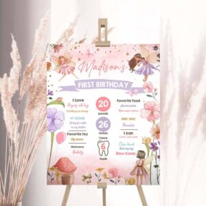 2 editable fairy birthday milestone sign fairy tea party girl birthday garden party fairy first birthday stats template printable corjl 0406 1