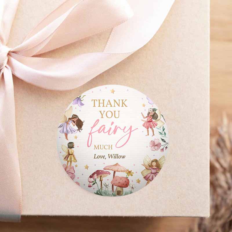 2 editable fairy birthday party favor tags enchanted magical floral fairy princess party gift tag sticker topper label instant download sf 1