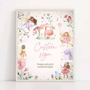 2 editable fairy birthday party fully editable custom sign enchanted whimsical magical floral fairy princess party decor instant download sf 1