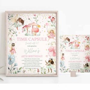 2 editable fairy birthday party time capsule note card enchanted magical floral fairy princess birthday party instant editable file ft 1