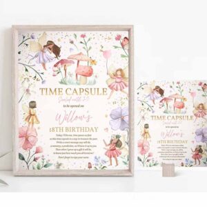 2 editable fairy birthday party time capsule note card enchanted magical floral fairy princess birthday party instant editable file sf 1
