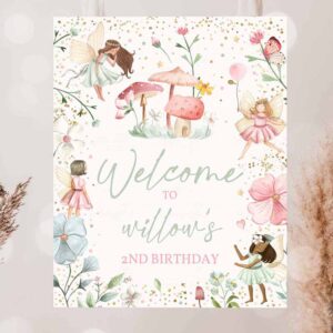 2 editable fairy birthday party welcome sign whimsical enchanted magical floral fairy princess birthday party decorations instant download ft 1