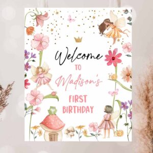 2 editable fairy birthday welcome sign fairy garden sign whimsical welcome enchanted forest birthday girl pink template printable corjl 0406 1
