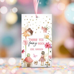 2 editable fairy favor tag enchanted forest birthday thank you tags label girl fairy garden gift tags download template printable corjl 0406 1