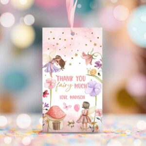 2 editable fairy favor tags enchanted forest birthday thank you tags label girl fairy garden gift tags download template printable corjl 0406 1