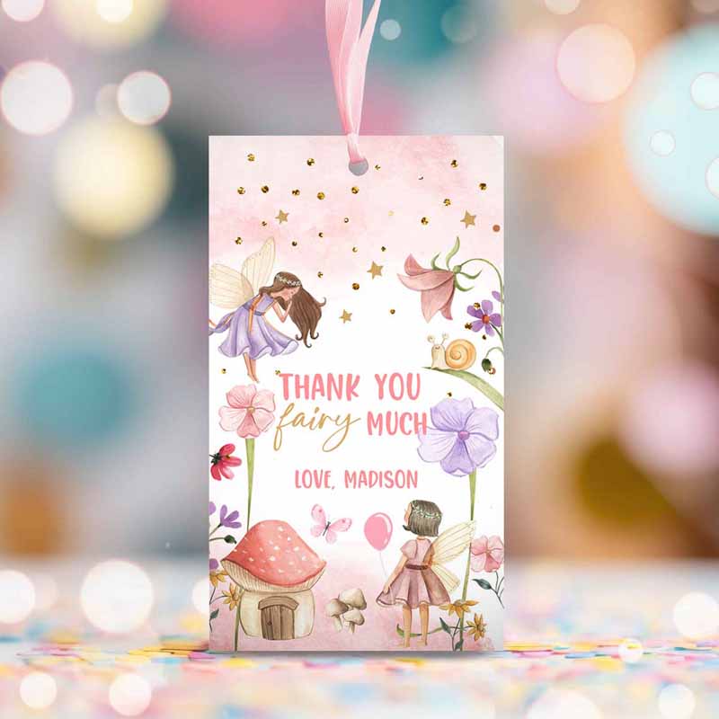 2 editable fairy favor tags enchanted forest birthday thank you tags label girl fairy garden gift tags download template printable corjl 0406 1
