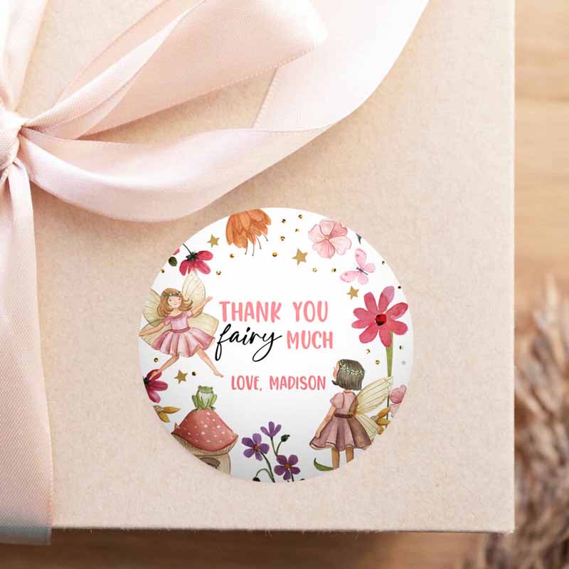 2 editable fairy favor tags enchanted forest birthday thank you tags label girl fairy garden stickers download template printable corjl 0406 1