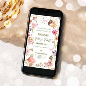 2 editable fairy first birthday evite electronic fairy garden fairy forest girl 1st birthday magical phone download template corjl 0406 1