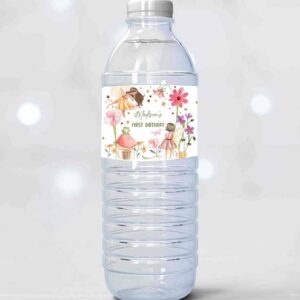 2 editable fairy water bottle labels fairy birthday party girl fairy garden magical 1st whimsical pink download printable template corjl 0406 1