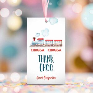 2 editable favor tags train birthday party thank you tags vintage train party chugga choo choo thank choo red blue boy template printable corjl 0149 1