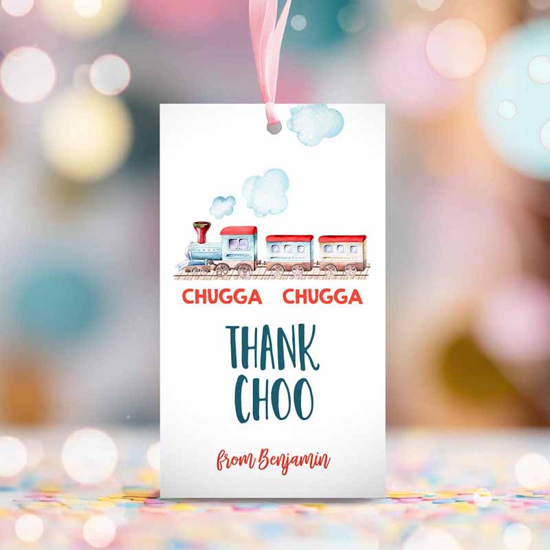 2 editable favor tags train birthday party thank you tags vintage train party chugga choo choo thank choo red blue boy template printable corjl 0149 1