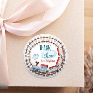 2 editable favor tags train birthday stickers thank choo thank you tags chugga choo red blue boy cupcake topper rails corjl template 0149 1