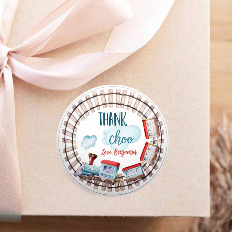 2 editable favor tags train birthday stickers thank choo thank you tags chugga choo red blue boy cupcake topper rails corjl template 0149 1