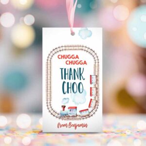 2 editable favor tags train birthday thank you tag vintage train party chugga choo choo thank choo red blue boy template printable corjl 0149 1