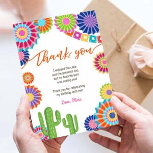 2 editable fiesta birthday thank you card insert lets fiesta mexican cactus thank you note download digital corjl template printable 0236 1