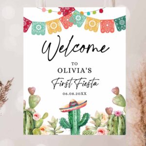 2 editable fiesta cactus welcome sign first fiesta birthday welcome desert mexican succulent 1st succulent corjl template printable 0404 1