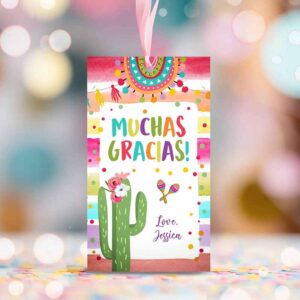 2 editable fiesta favor tags fiesta thank you tag cactus mexican label tags muchas gracias birthday shower floral template corjl 0134 1