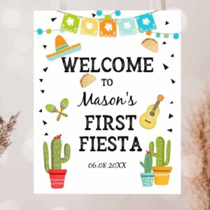 2 editable fiesta welcome sign first birthday fiesta cactus mexican taco bout succulent boy 1st table sign corjl template printable 0161 1