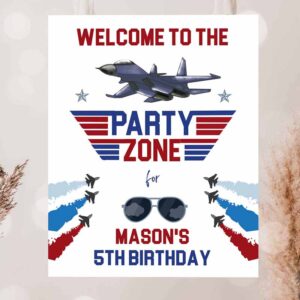 2 editable fighter pilot birthday welcome sign danger zone aviator airplane boy first 1st fighter jet decor corjl template printable 0469 1