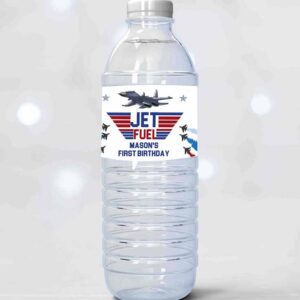 2 editable fighter pilot water bottle label jet fuel labels boy birthday airplane fighter jet danger zone decor printable template corjl 0469 1