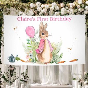 2 editable flopsy bunny backdrop banner bunny birthday girl peter rabbit spring watercolor rustic pink download corjl template printable 0351 1