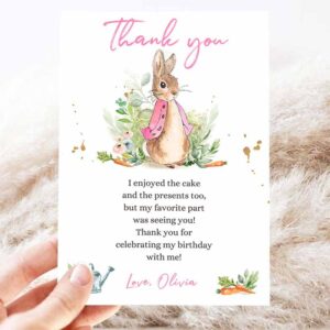 2 editable flopsy rabbit birthday thank you card girl pink baby shower rustic peter rabbit spring bunny digital corjl template printable 0351 1
